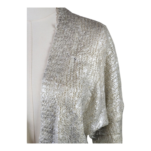 Grifflin Paris Metallic Silver Knit Cardigan S/M Belted Boucle Open Front - Picture 3 of 8